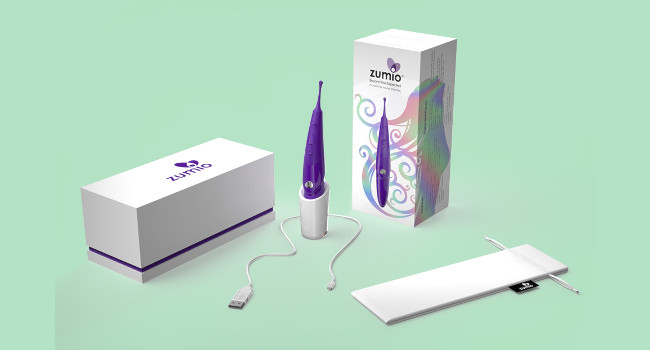 The world’s only clitoral stimulator based on circular fingertip motion, Zumio’s patented SpiroTIP™ and motor clutch drive system allow users to go from high speed and intensity to low speed and intensity without having to touch a control.